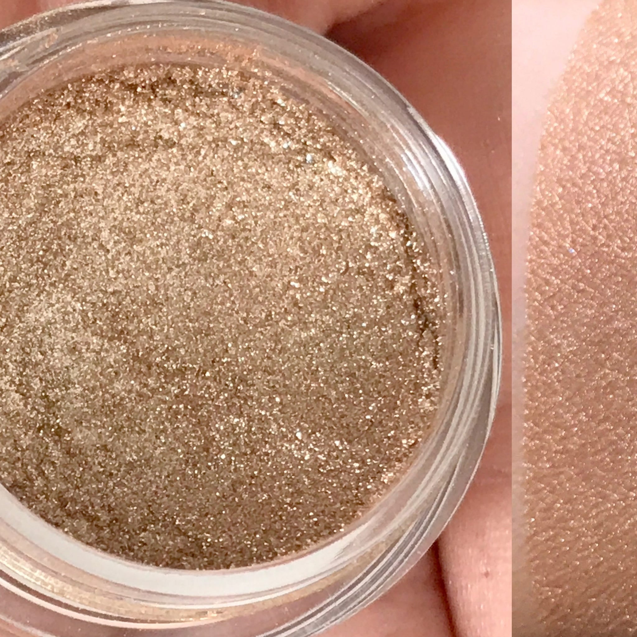Side view of natural brown eyeshadow palette showing matte and shimmer shades in vegan-friendly compact