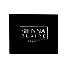 Black square with white "SIENNA BLAIRE BEAUTY" text in a box, simple sans-serif font, white background