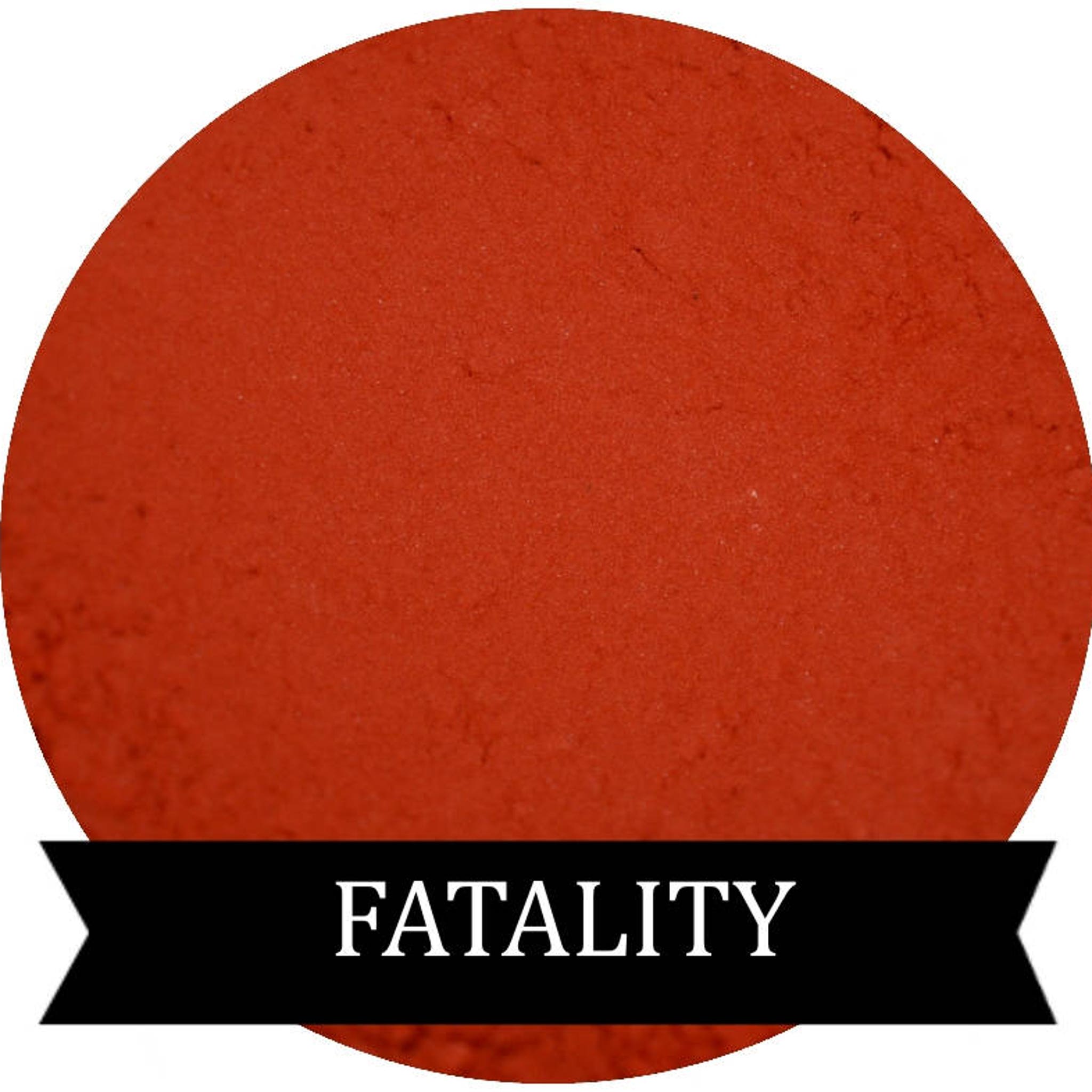 Front view of FATALITY matte red eye shadow in compact case with product name visible
