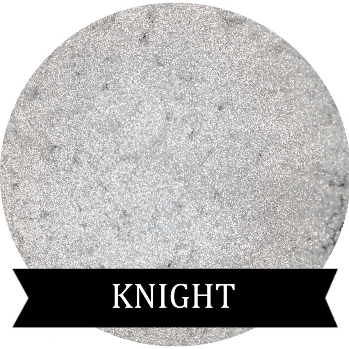 Metallic silver eyeshadow pot with reflective finish and sleek black compact packaging