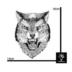 Usage example of Luxurious Wolf Temporary Tattoo for Skin - Dotwork Leg  Back Art