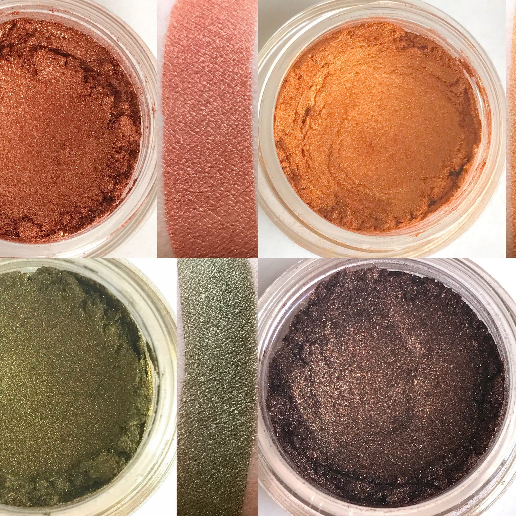Side view of vegan Bonfire eyeshadow palette showing rich copper and bronze shades in compact case