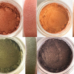 Side view of vegan Bonfire eyeshadow palette showing rich copper and bronze shades in compact case