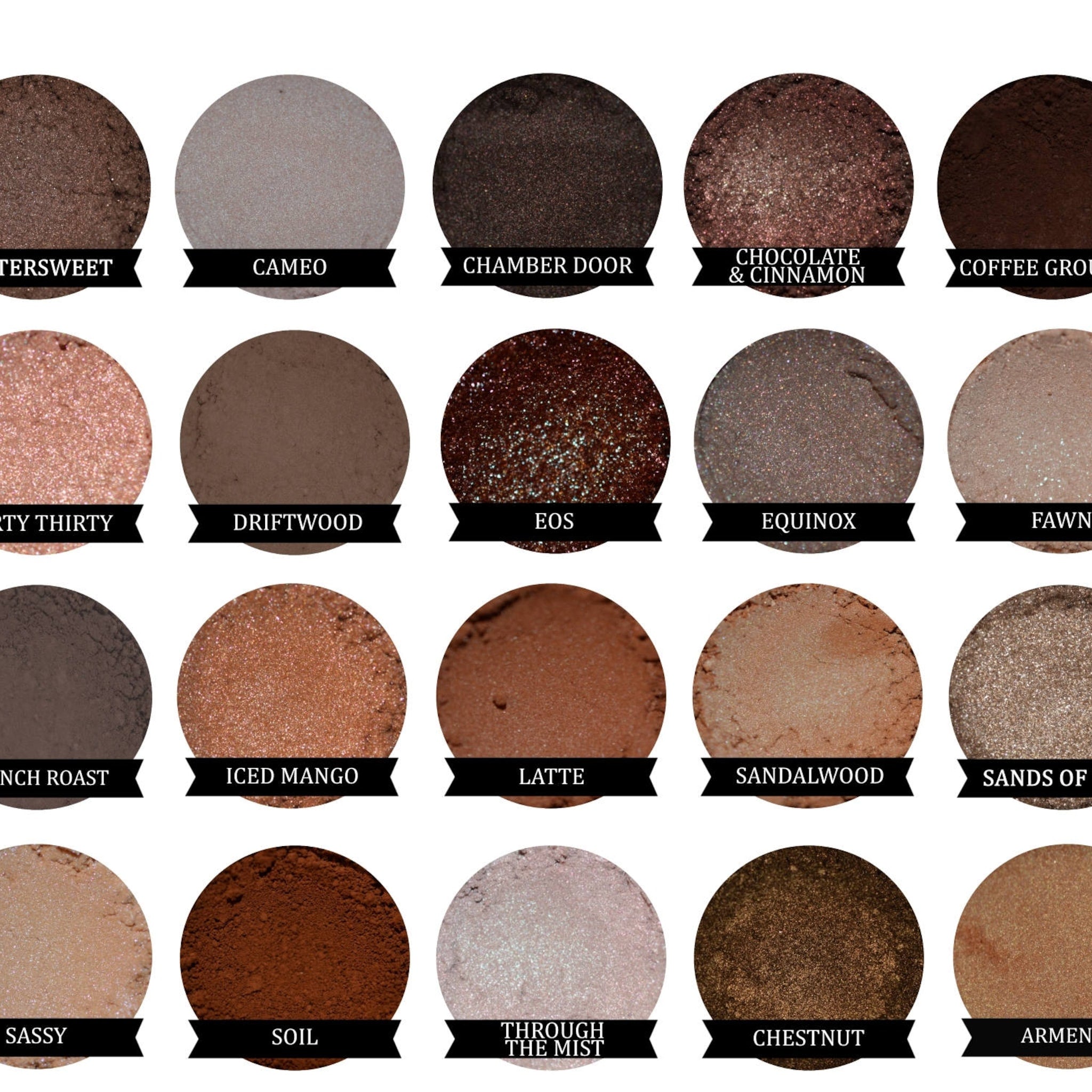 Bittersweet Smoky Brown eyeshadow compact with gold detailing and open lid displaying rich brown powder