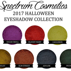 Close-up of vibrant copper orange eyeshadow pan with metallic shimmer finish from ELM STREET Halloween Collection