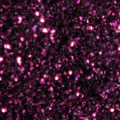 Side view of purple glitter eyeshadow palette with shimmer particles and compact mirror inside