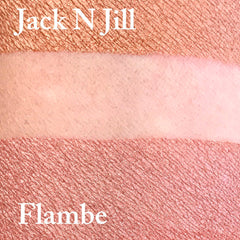 Jack N Jill Flambe swatch, textured rose gold and pale pink color, brand name visible