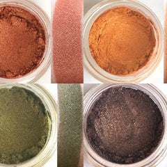 Side view of Dirty Laundry vegan eyeshadow palette showing matte and shimmer pans in neutral earthy tones
