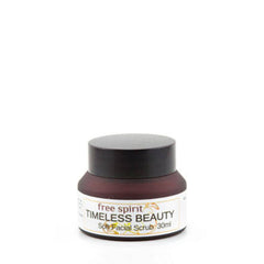 Facial cleanser jar with black lid, brown bottle, and white label with Timeless text