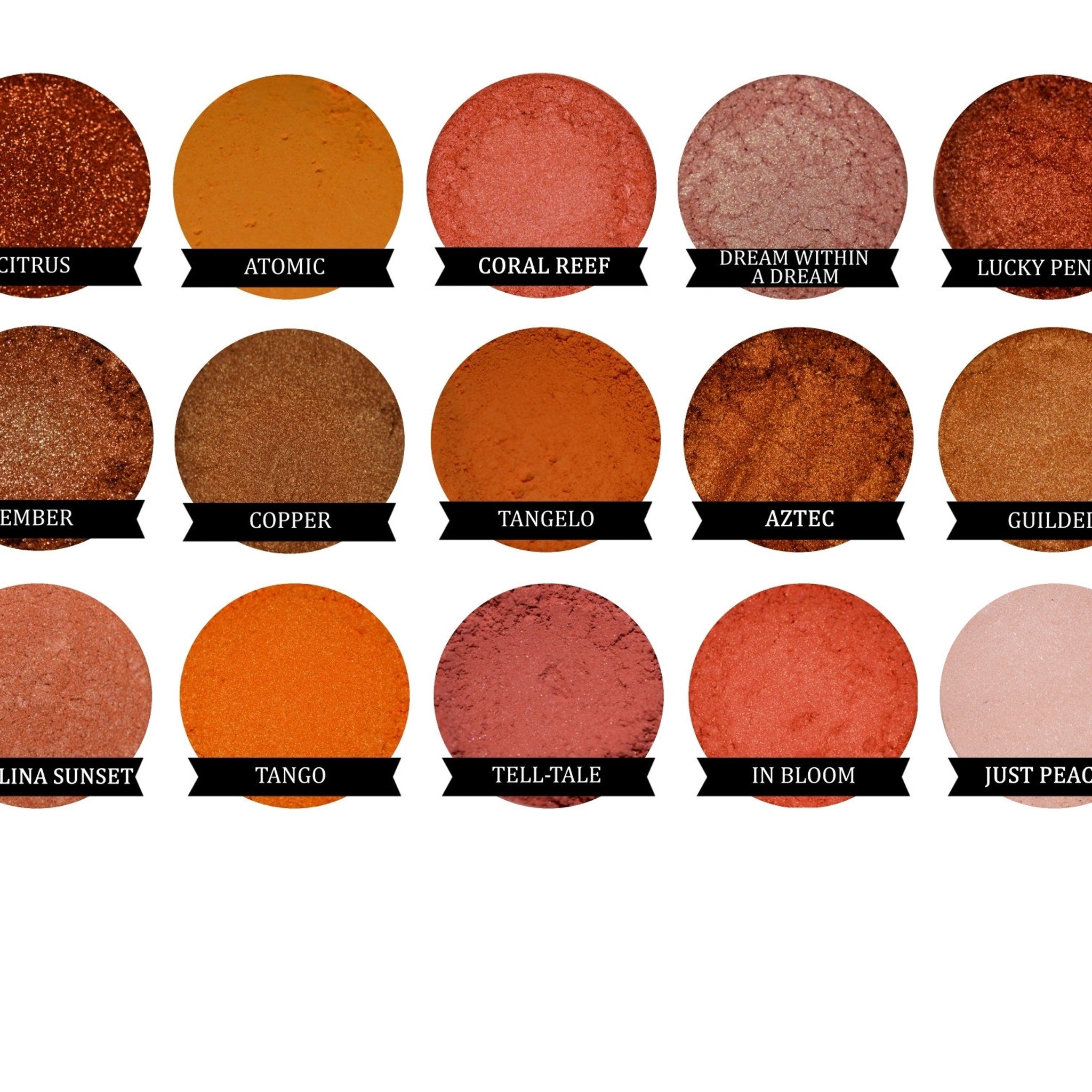 Close-up of peachy pink eyeshadow pan showing shimmer particles and smooth pressed texture