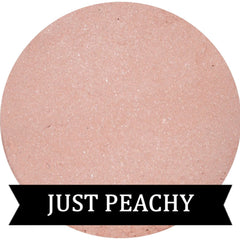 Just Peachy peach eyeshadow pan with warm coral tones and satin finish in sleek black compact