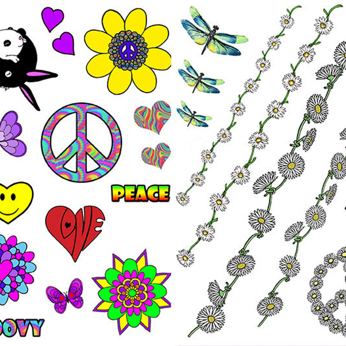 Main product view of 60s Flower Power Daisy Chain Temporary Tattoos for Festive Skin Art 