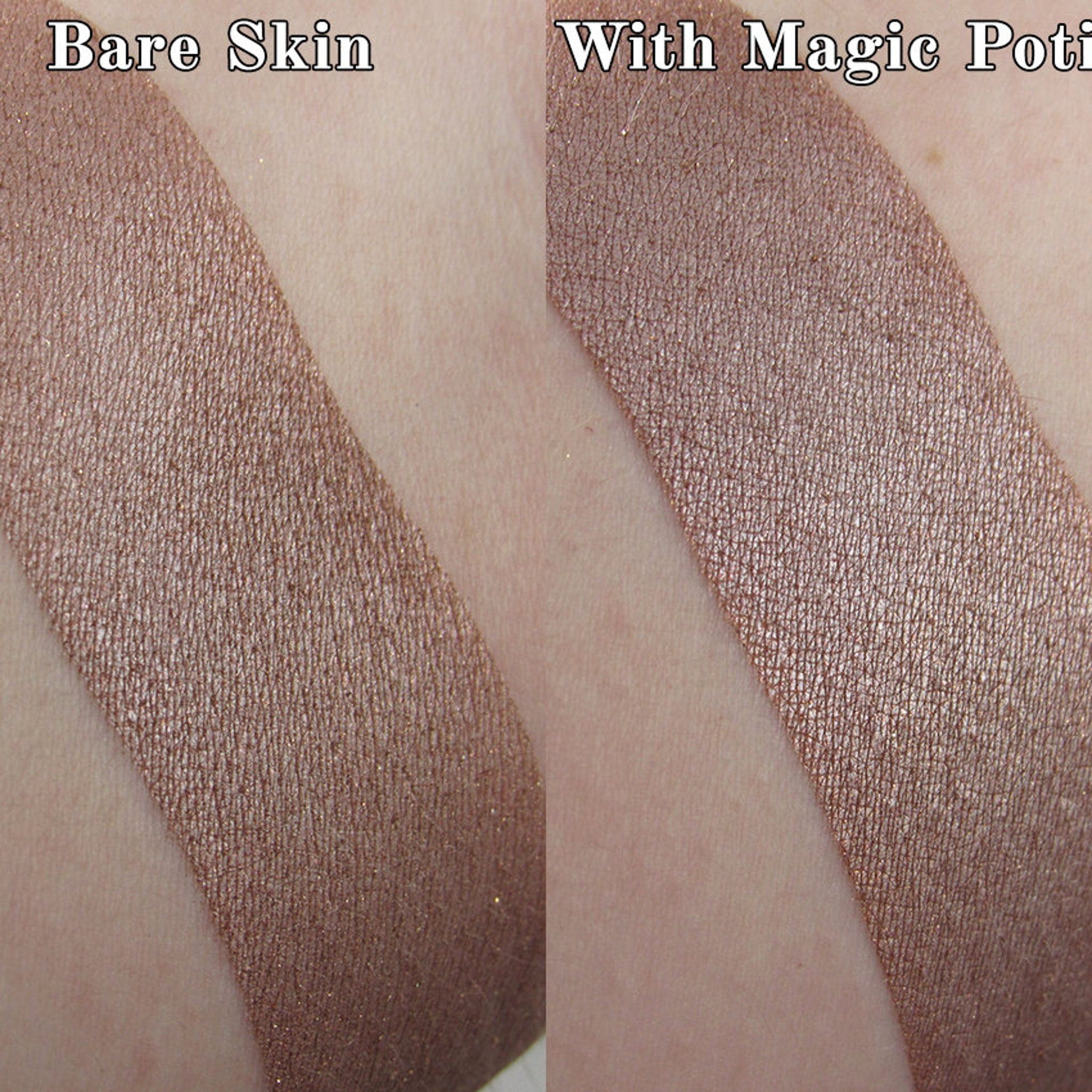 Open compact showing EPHEMERA Vegan Loose Powder Eyeshadow in shimmering cool mauve and chocolate brown shades