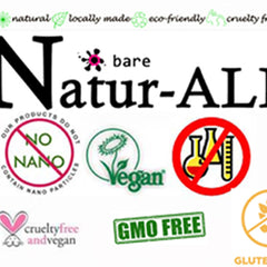 Bare Natur-AL logo with black text, green, pink, and red icons, and white background