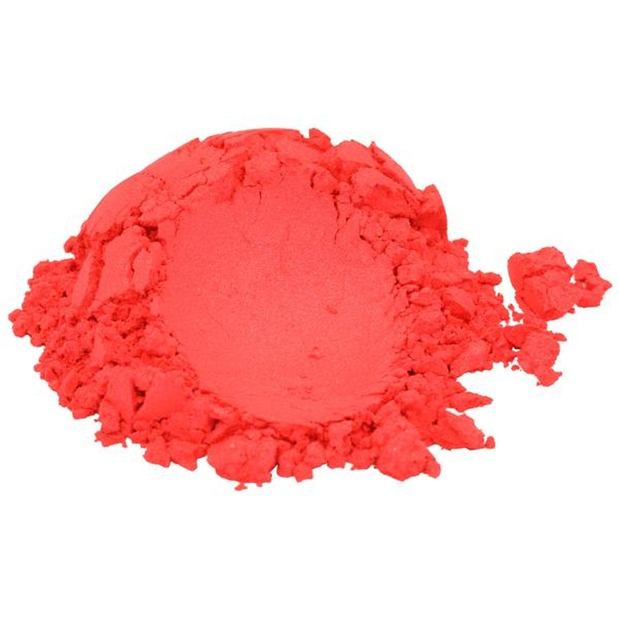 Red powder pigment, textured, coral color, close-up view