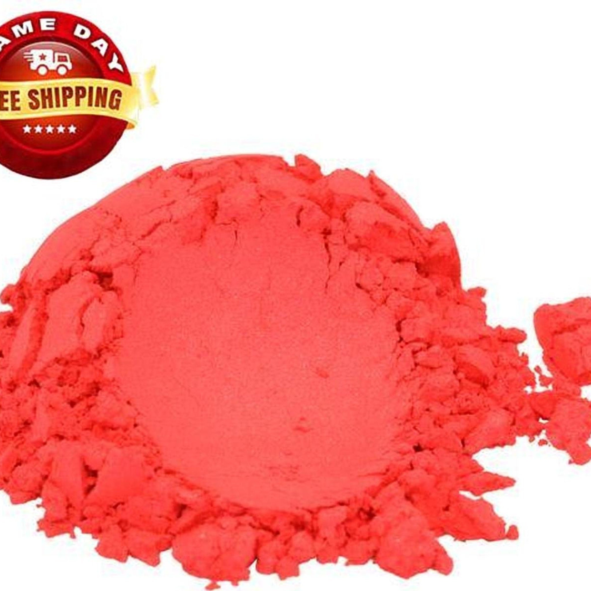 Soapberry mica pigment powder, bright red, textured, loose powder pile
