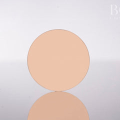 Single matte eyeshadow pan in soft pink and beige shades with smooth pressed powder finish