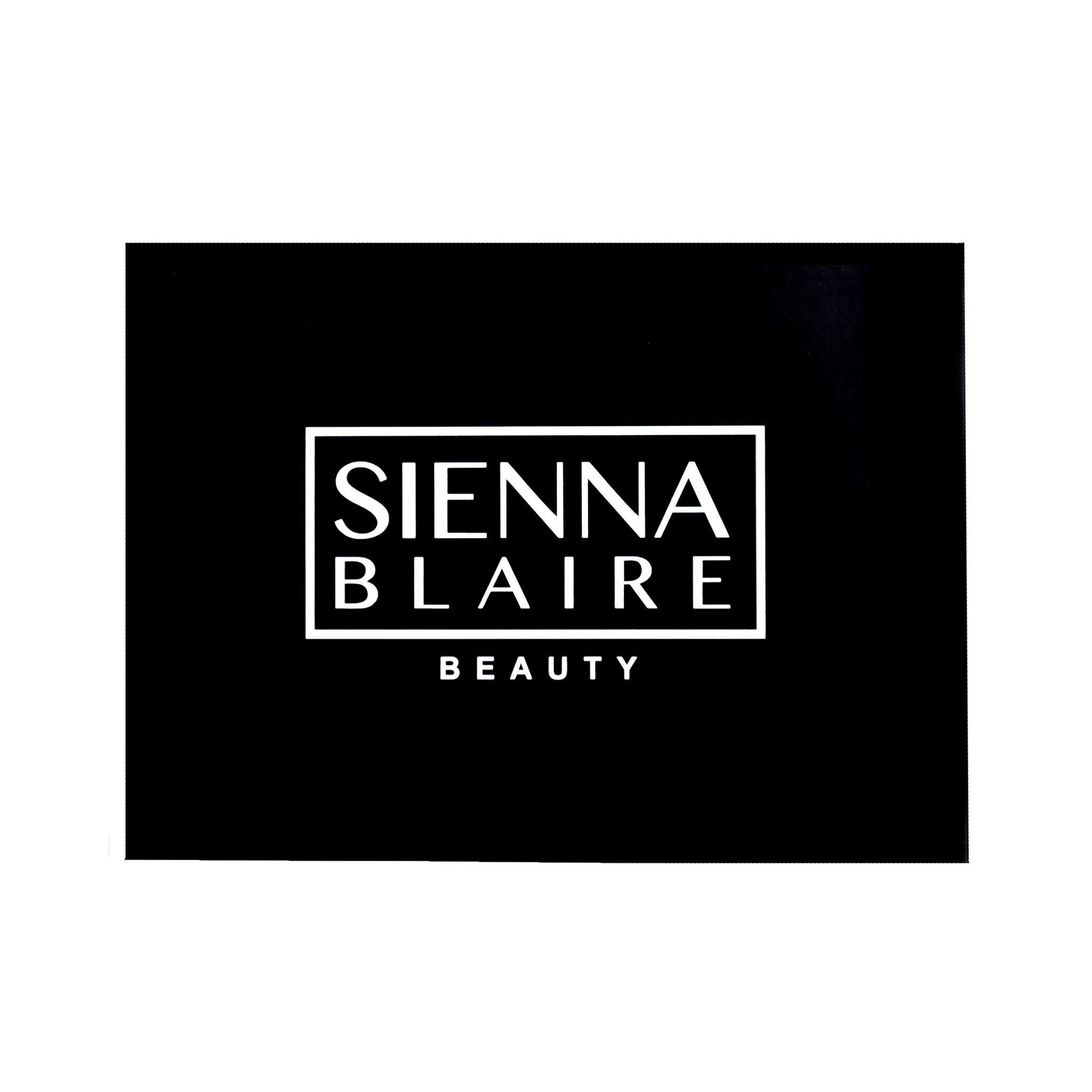 Sienna Blaire Beauty logo on black background with white text and border, brand identity