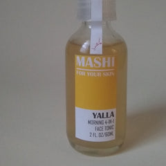 Toner bottle with yellow label and clear glass, MASHI Yalla face tonic