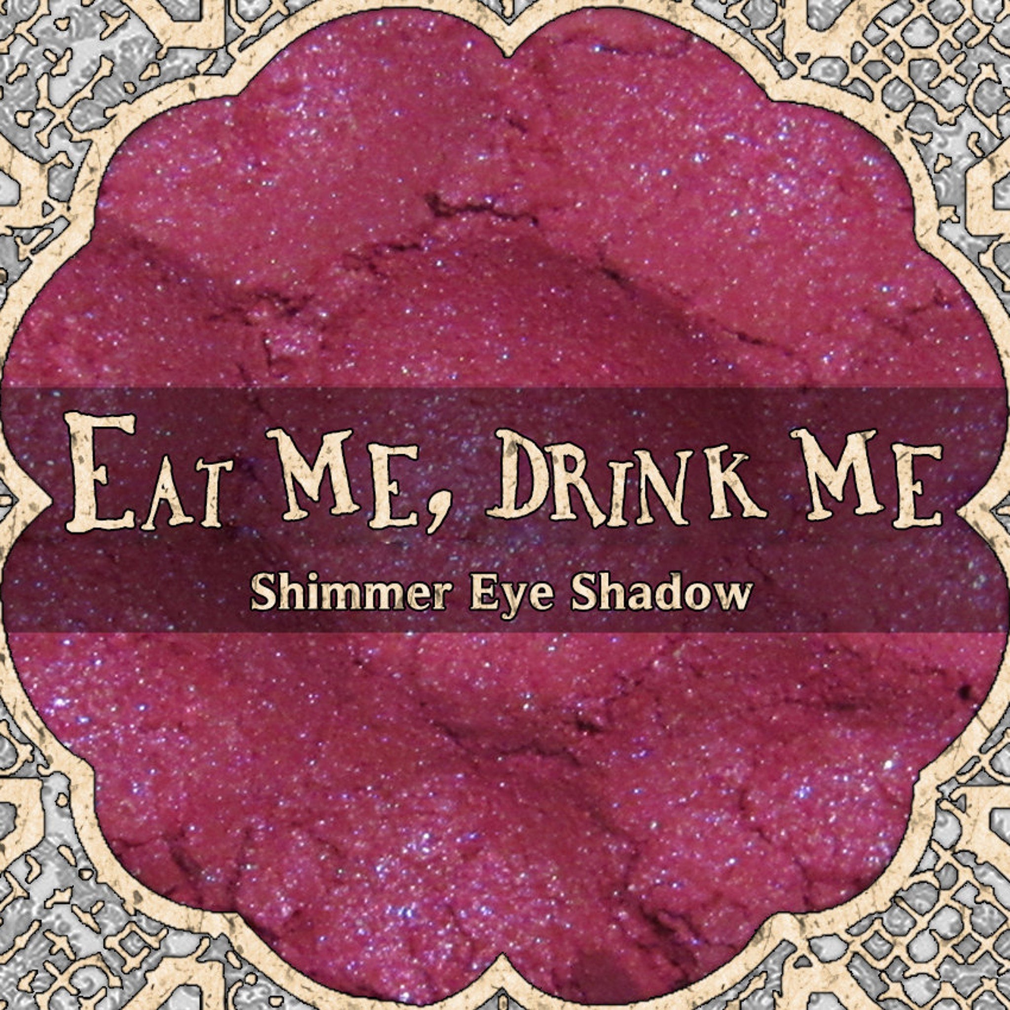 Vegan eyeshadow jar with cool pink and purple duochrome shimmer powder, showcasing metallic shift in light