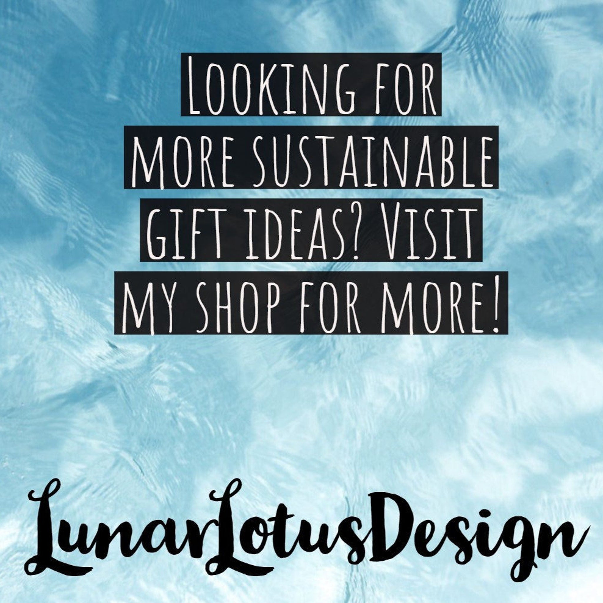 Promotional graphic with black text on blue water background, Lunar Lotus Design logo visible