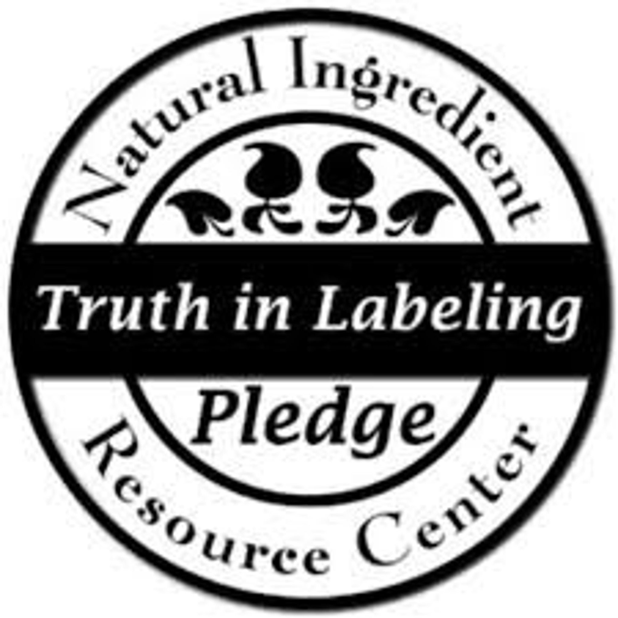 Labeling logo with black and white circular design, text "Truth in Labeling Pledge