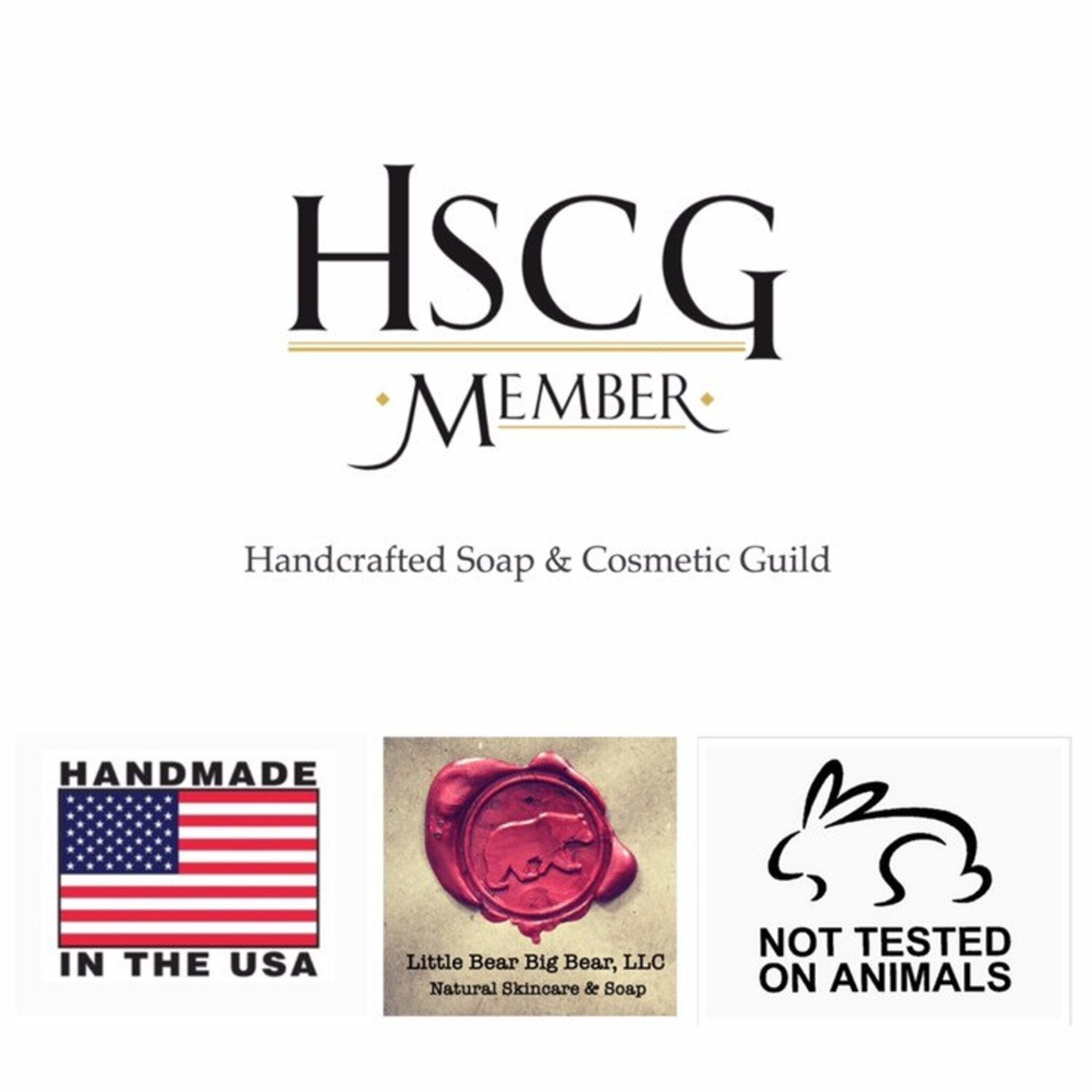 Handmade skincare logos with text, red wax seal, and Not Tested on Animals symbol