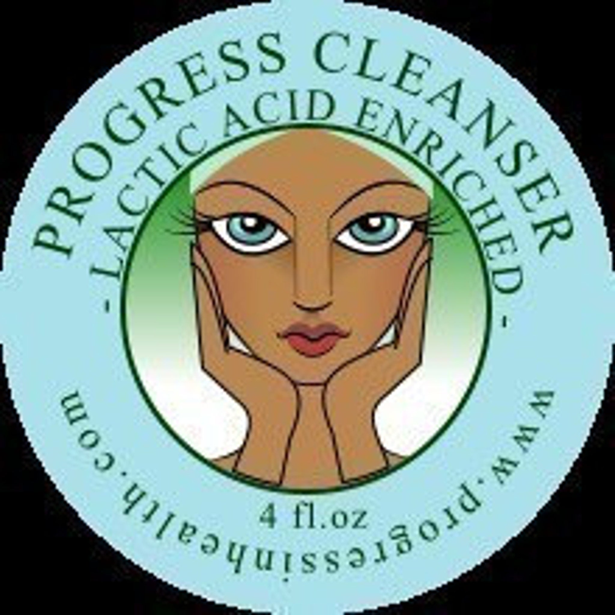 Progress Cleanser logo with blue, green, and brown colors, featuring a face with hands and text around the edge