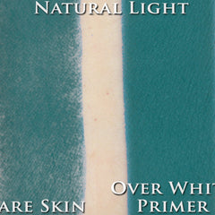 Teal textured surface with white swatch, showing natural light and primer application