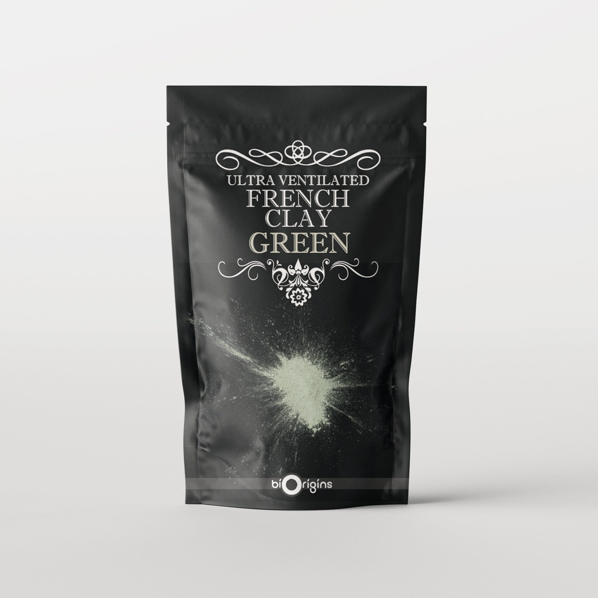 French clay, black pouch with white text and green powder, Argiletz brand visible