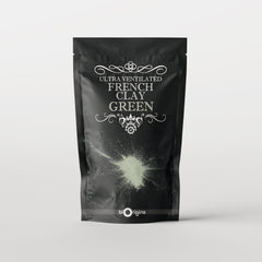 French clay in green powder form on black bag with text Argiletz