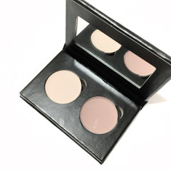 Pink Bisque Eye Shadow Duo in rectangular paperboard palette with two matte powder shades