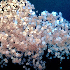 Body glitter, pink and silver hexagonal glitter, scattered on black surface