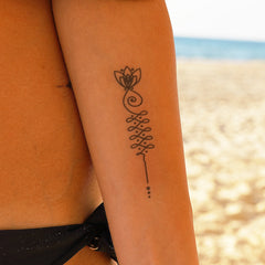 Detailed close-up of Lotus Unalome Temporary Tattoo Set 2 Pack - Dainty Floral Skin Art