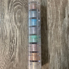 Mineral eyeshadow stack with clear plastic casing and assorted pastel colors