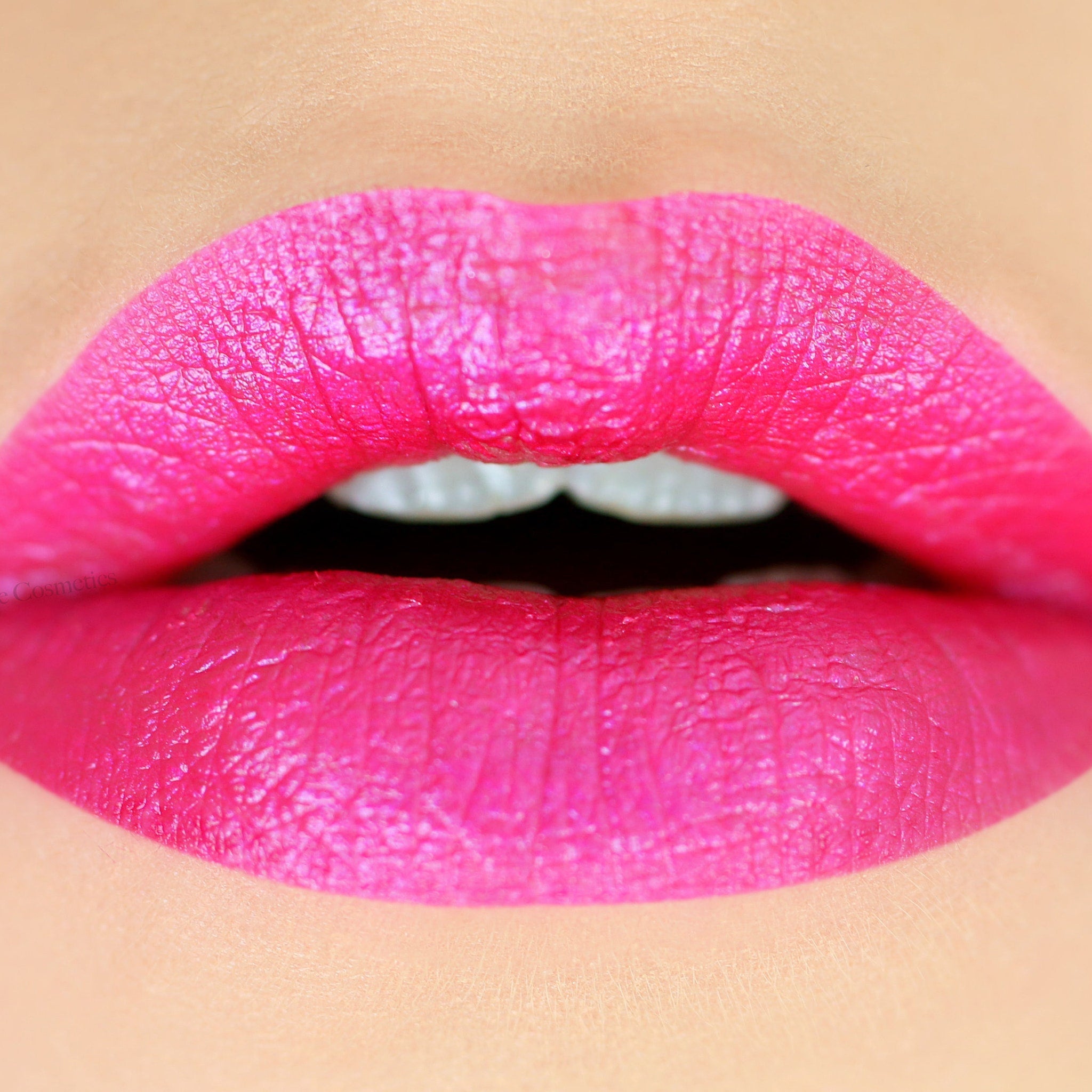 Lipstick, bright pink color, smooth texture, on lips