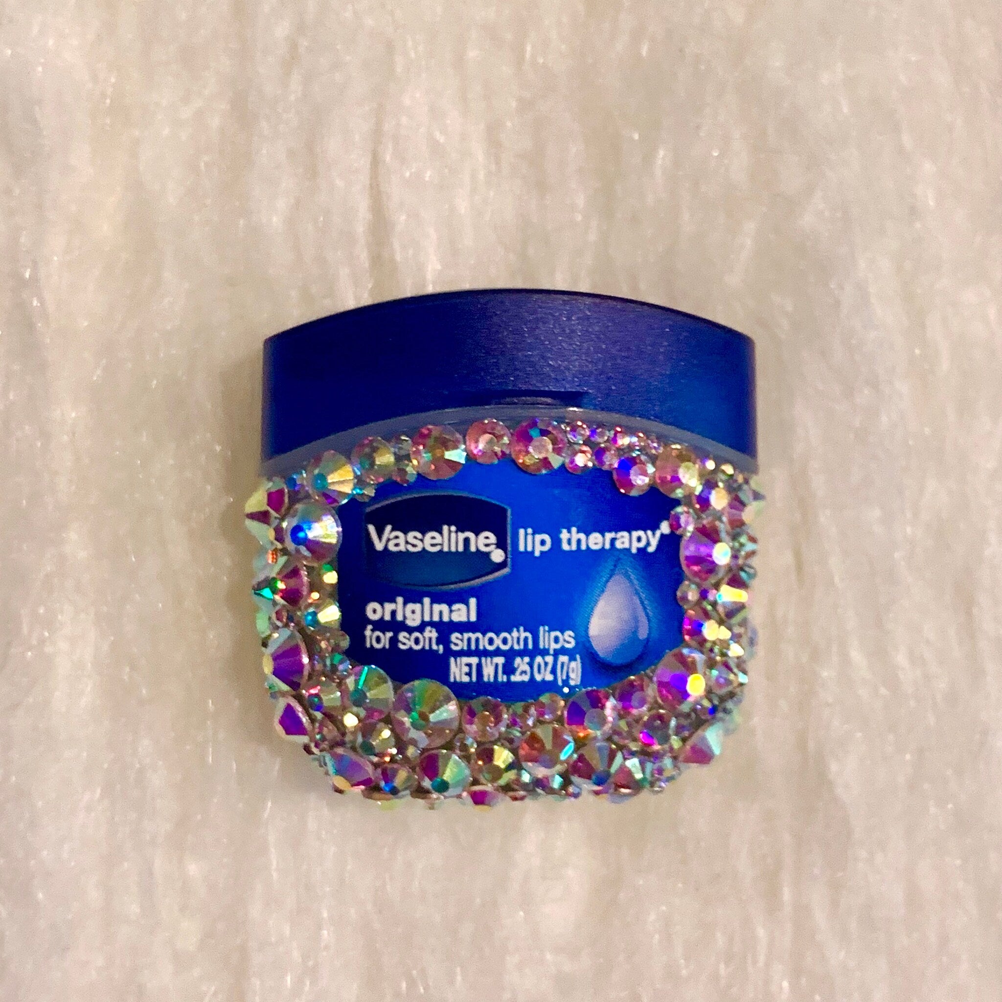 Vaseline lip therapy jar, blue container with rhinestones, original for soft lips