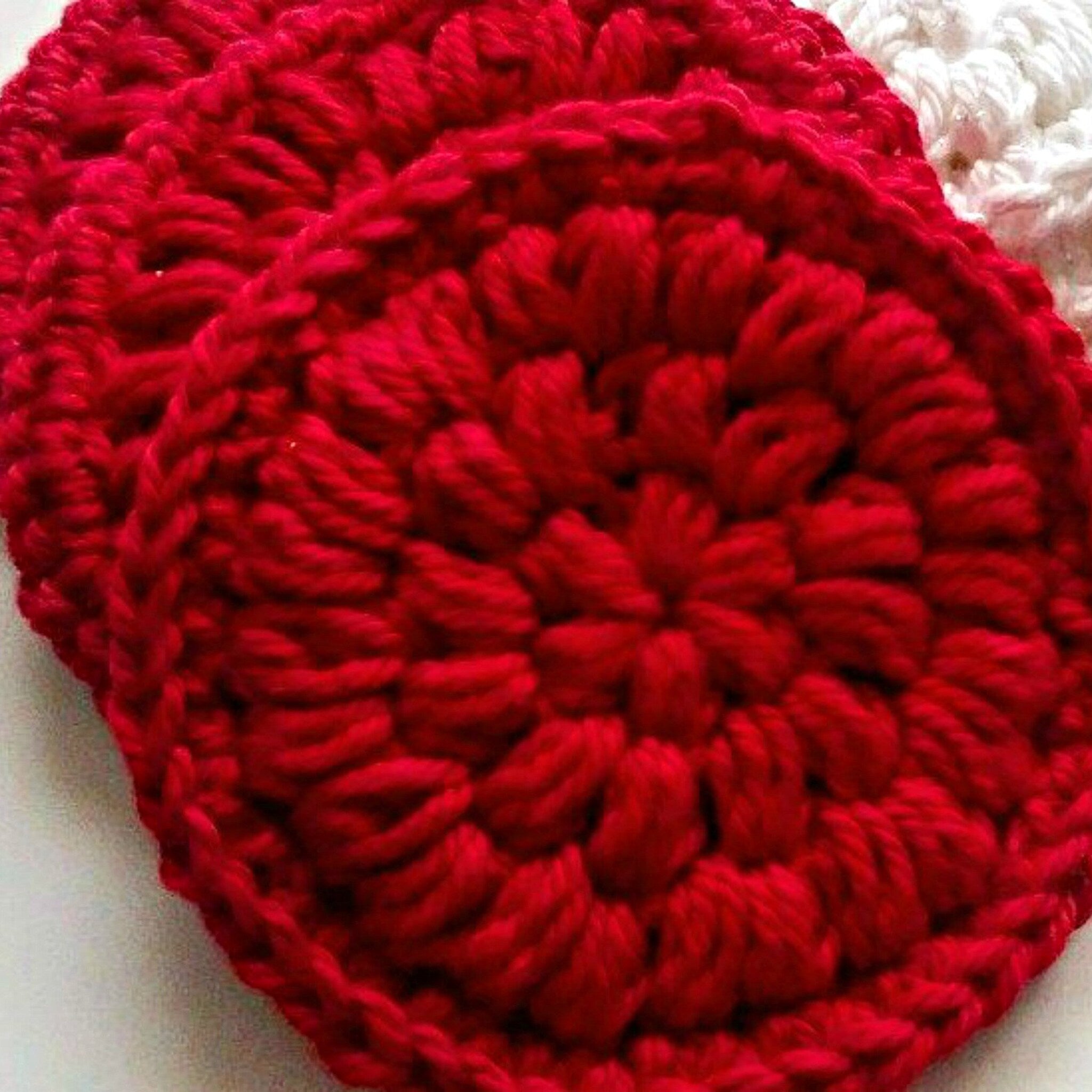Crochet coasters, red yarn, round pattern, handmade style