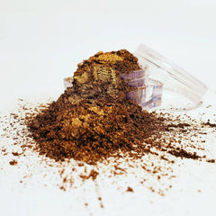 Hand applying shimmering Lourve eyeshadow with fingertip, showcasing reflective pigment blend on eyelid