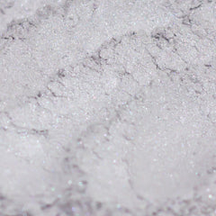 Frosty silver gray eyeshadow pan with lavender shimmer, vegan mineral makeup in compact packaging