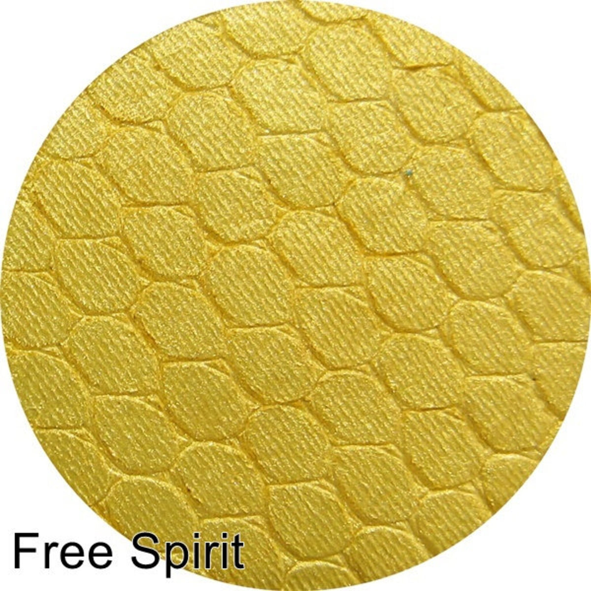 Silk FX Free Spirit pressed eyeshadow in a vibrant peachy-gold shade with smooth satin finish, shown in compact.