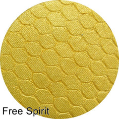 Silk FX Free Spirit pressed eyeshadow in a vibrant peachy-gold shade with smooth satin finish, shown in compact.