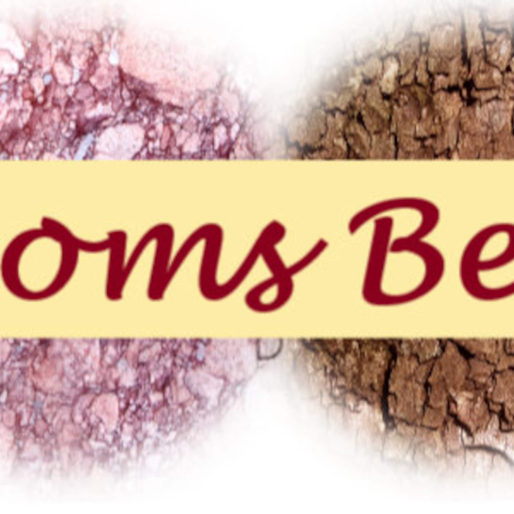 oms Be text on yellow banner with textured pink and brown background