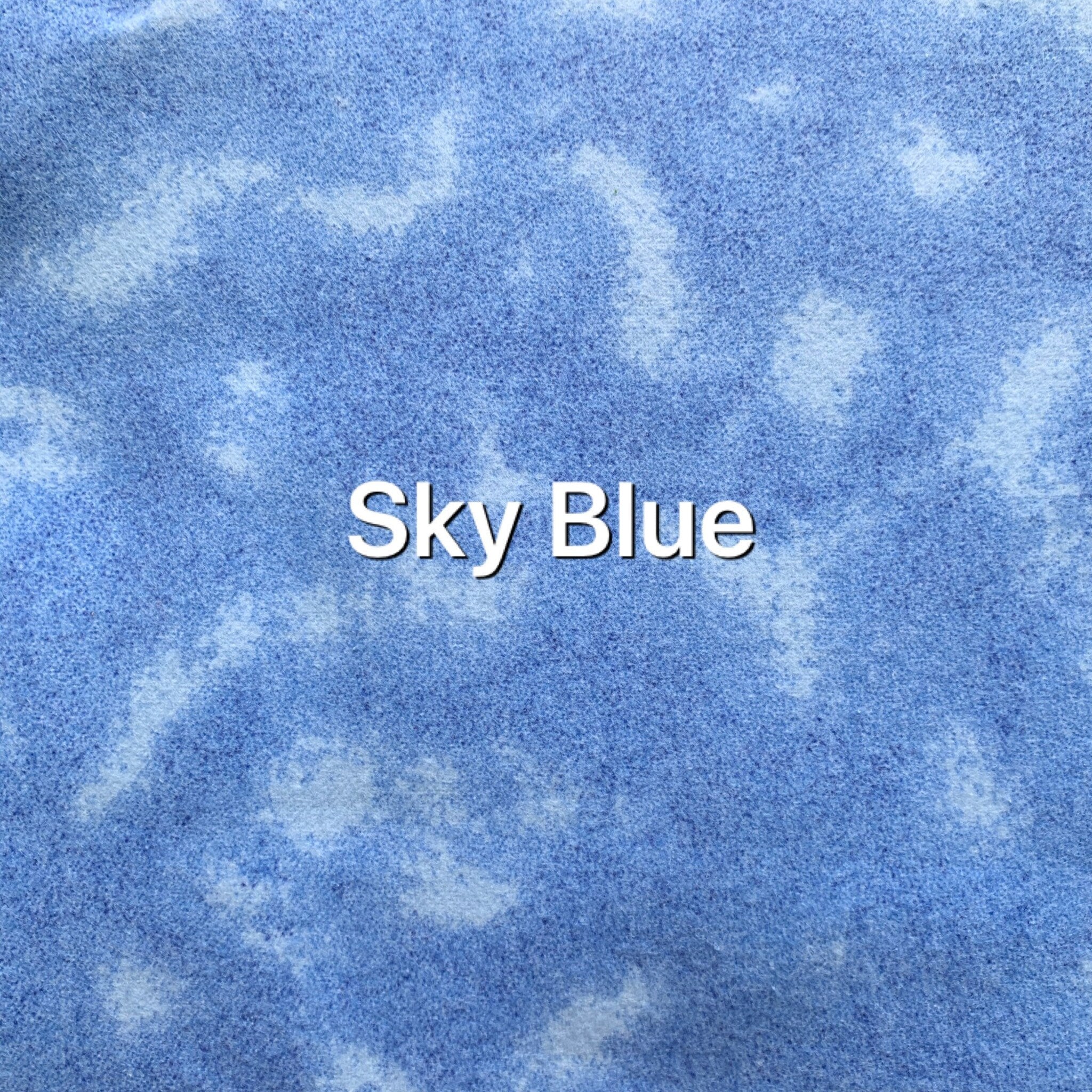 Sky blue fabric with white cloud pattern and Sky Blue text overlay