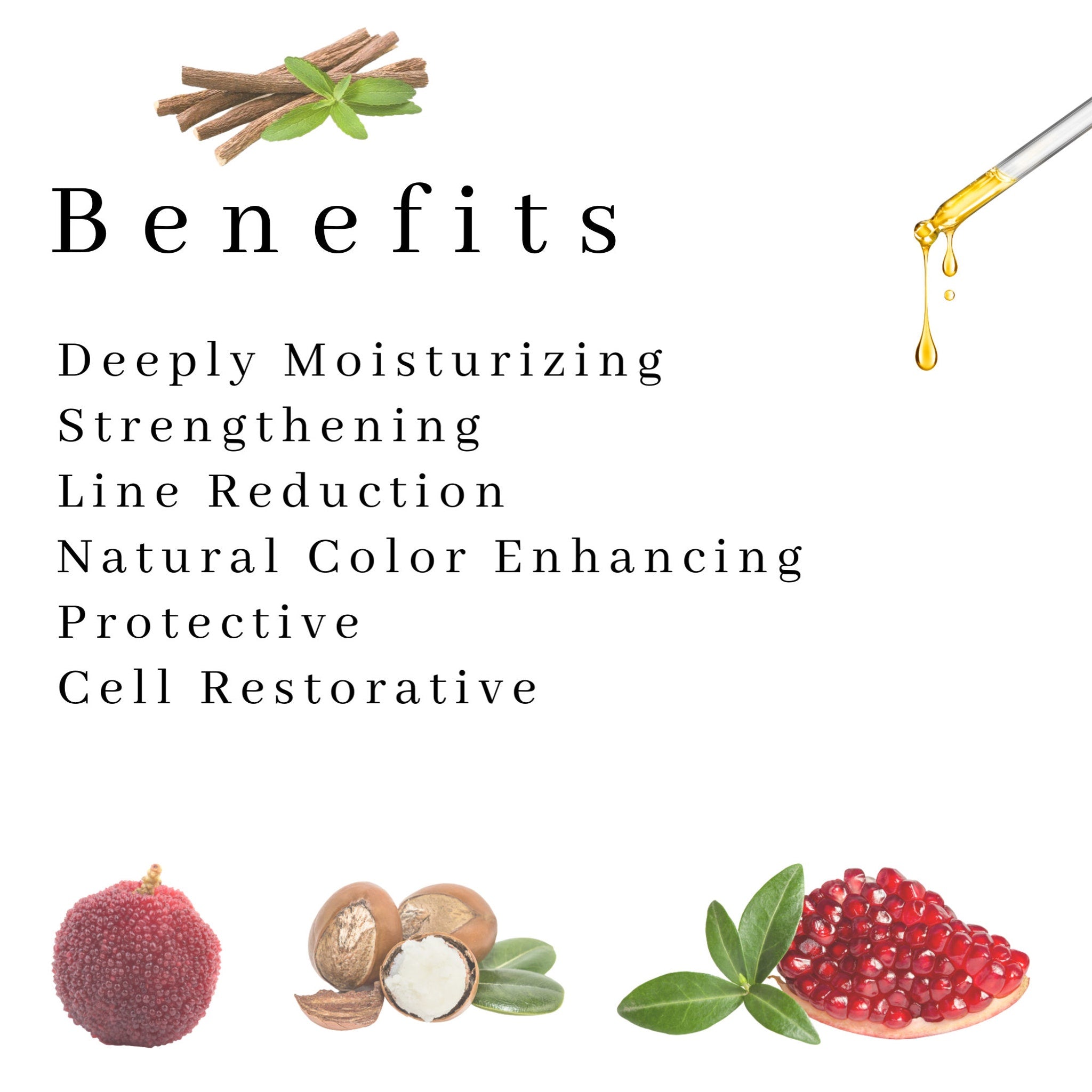 Liquid serum with yellow droplets, clear glass dropper, and white background