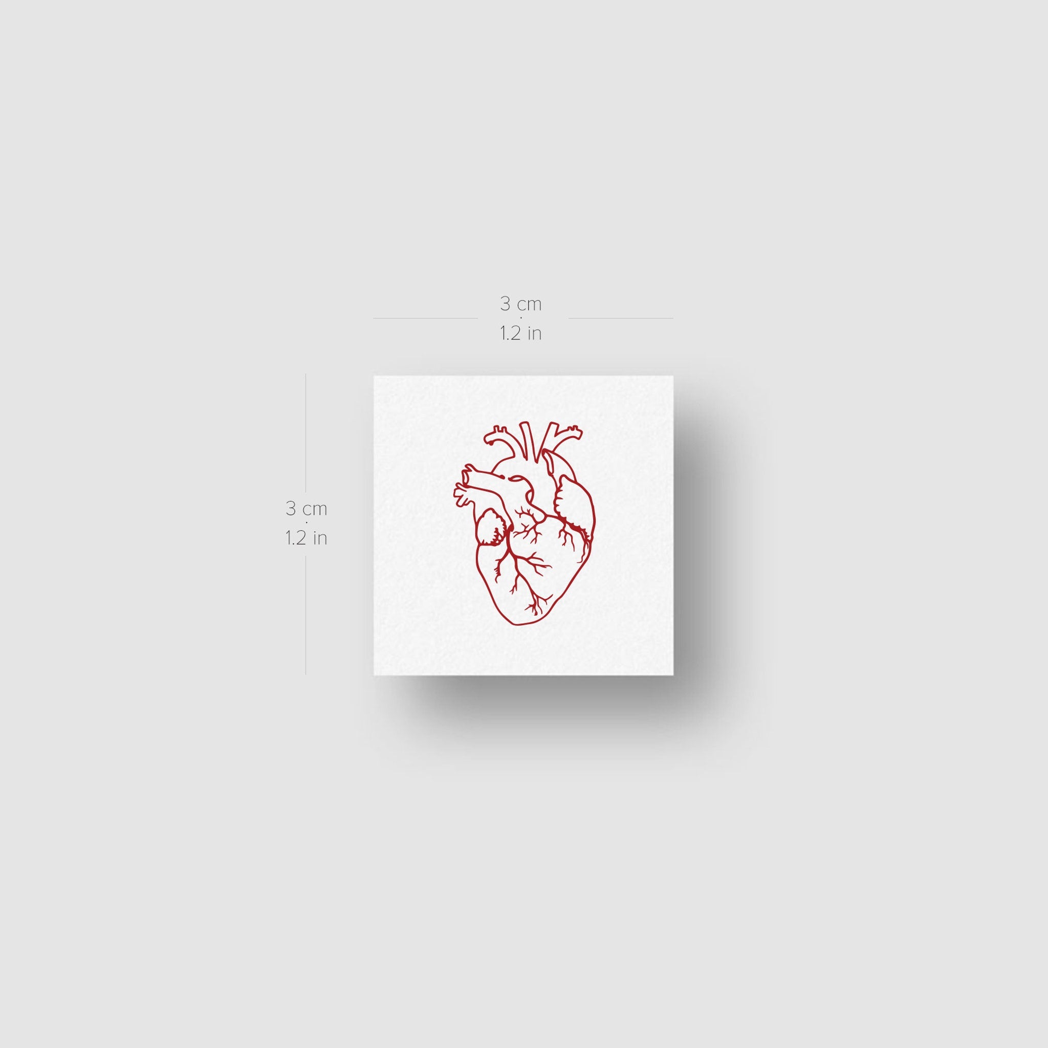 Detailed close-up of Anatomical Heart Temporary Tattoos - Set of 3
