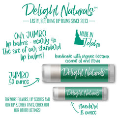 Lip balms with green and white tubes, Delight Naturals brand, for moisturizing lips
