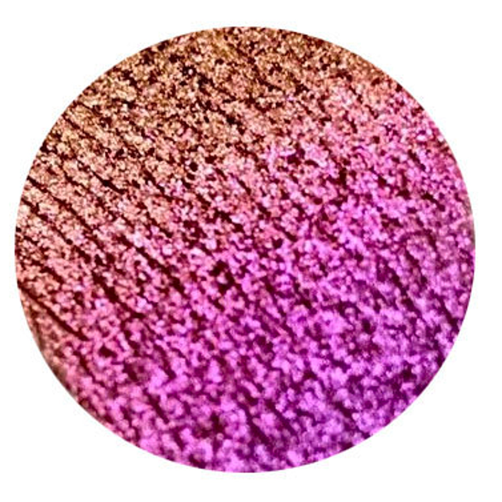 Eye shadow, sunset color gradient, sparkle finish, circular shape