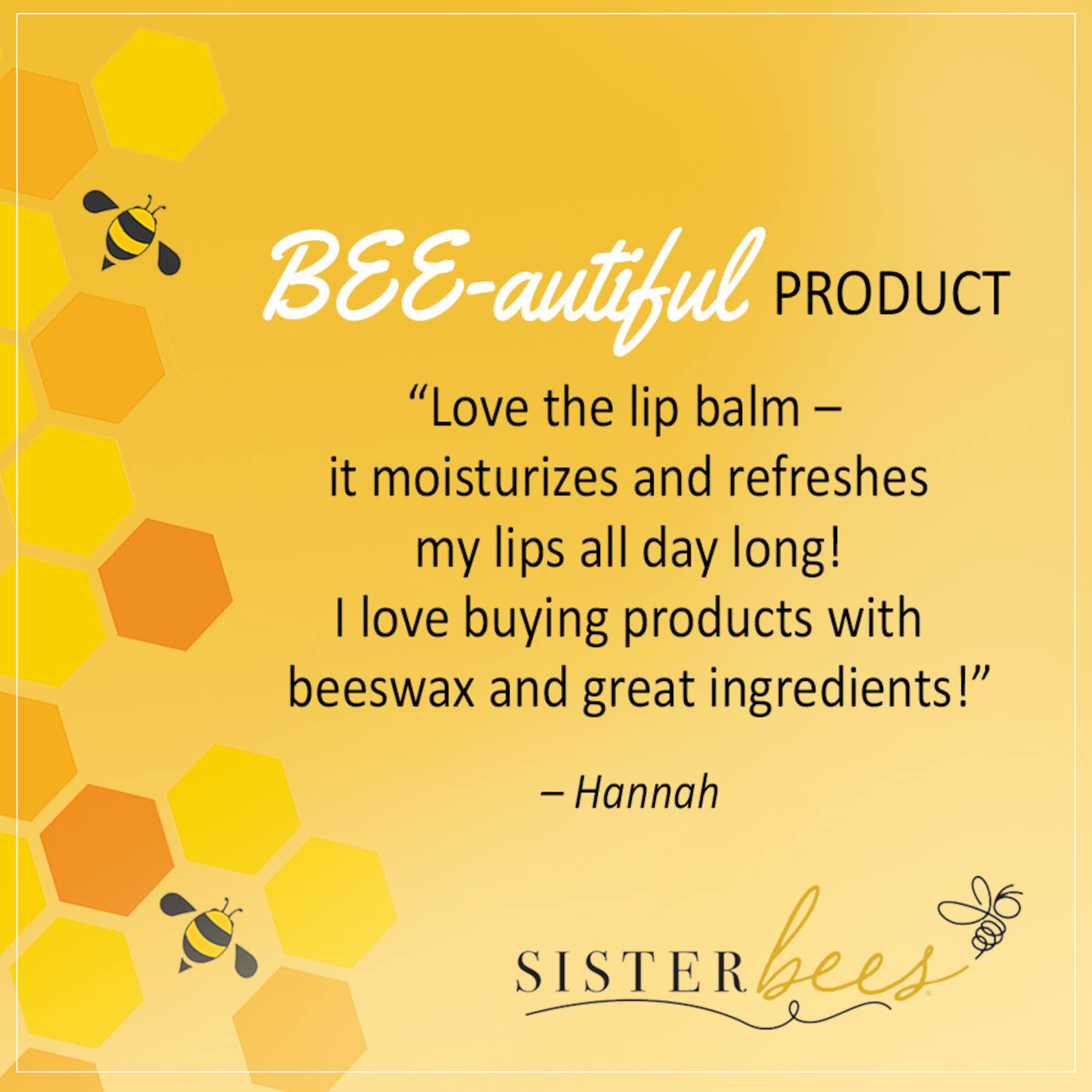 Yellow and orange honeycomb background with bees and Sister Bees text