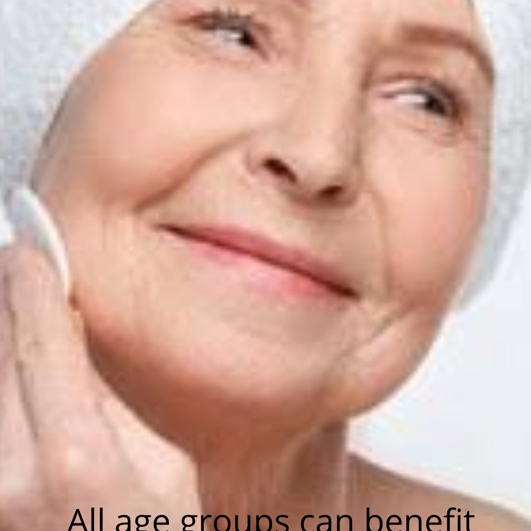Facial skin care, woman with white head covering and cotton pad, using product on face
